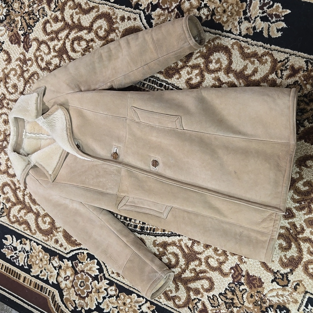 Vintage 70s Lambskin Long Suede Coat Leather Jacket Shearling 1970 Retro